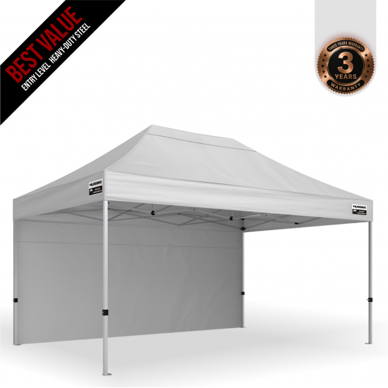 3x4.5m Pro Steel Gazebo - 1 Solid Wall Package