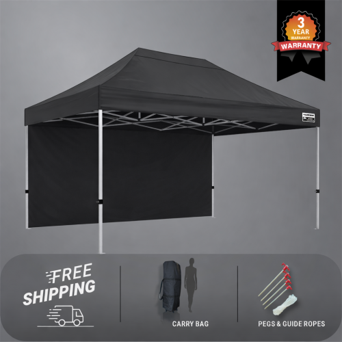 3x4.5m Pro Steel Gazebo – Plus Free Back Wall - Black
