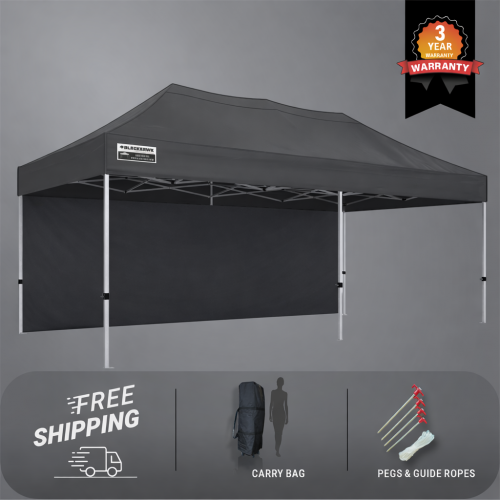 3x6m Pro Steel Gazebo – Plus Free Back Wall - Black