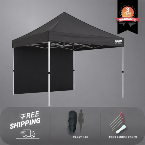 3x3m Pro Steel Gazebo – Plus Free Back Wall - Black