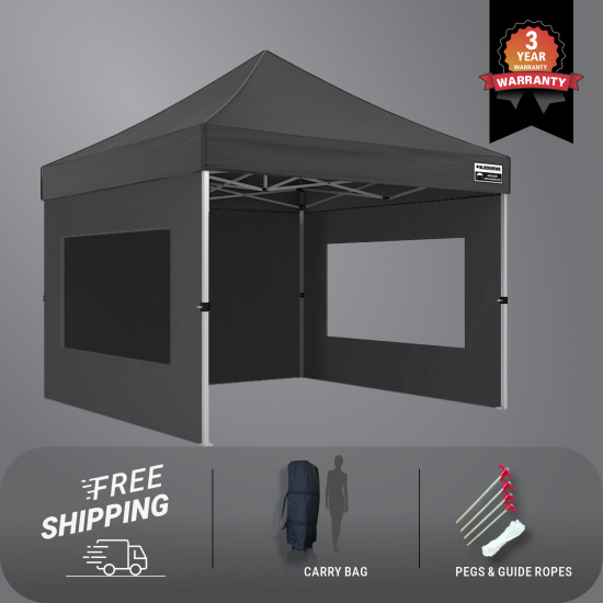 3x3m Pro Steel Semi-Enclosed Package B (2x Window + 1 Solid Wall) 